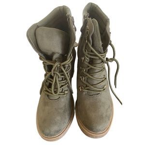 Olive Street Ankle Combat Boots Olive Color Side Zip Front Lace Size 8 NWOT